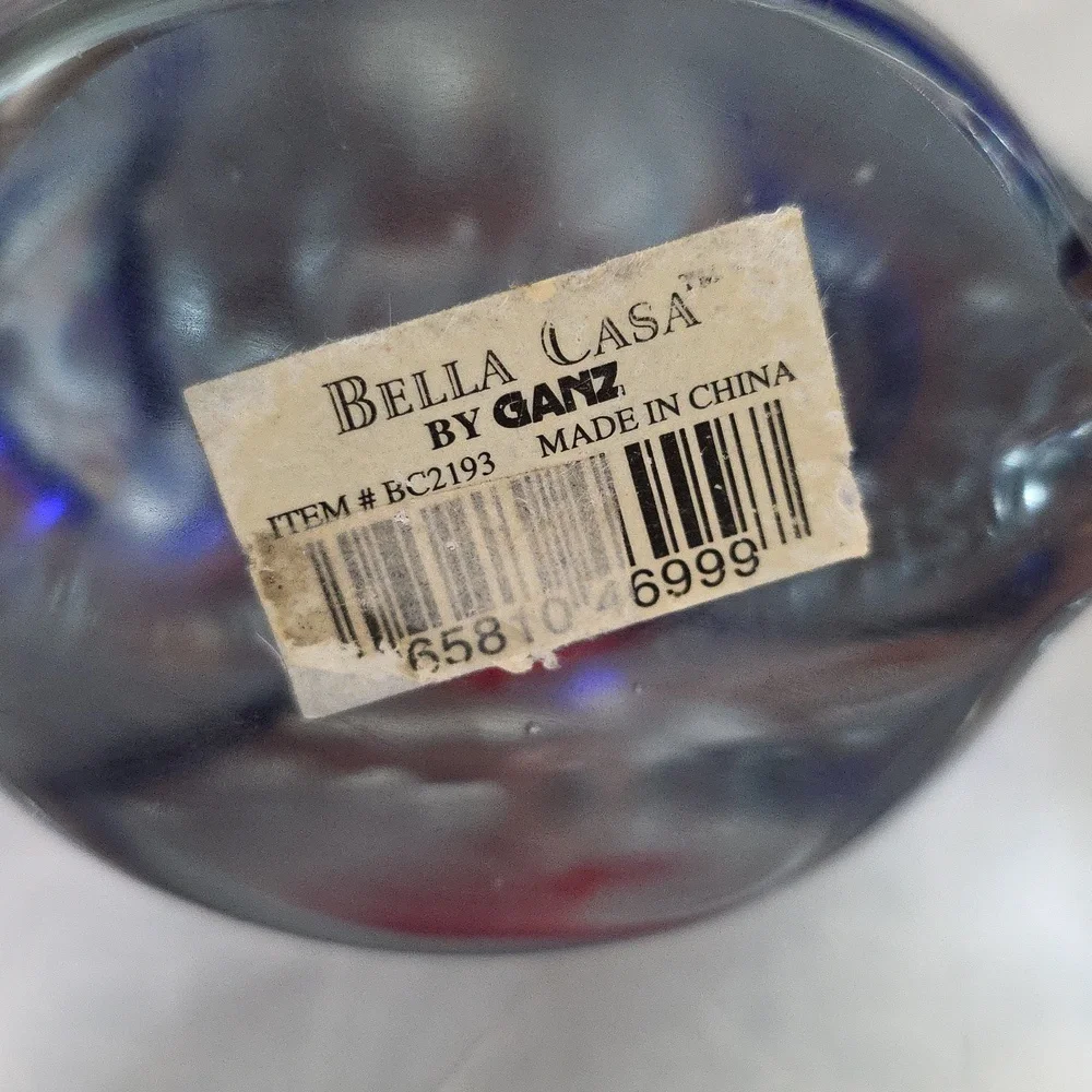 Bella Casa By GANZ Art Glass Paperweight Gold Fish In A Bag Blue Orange